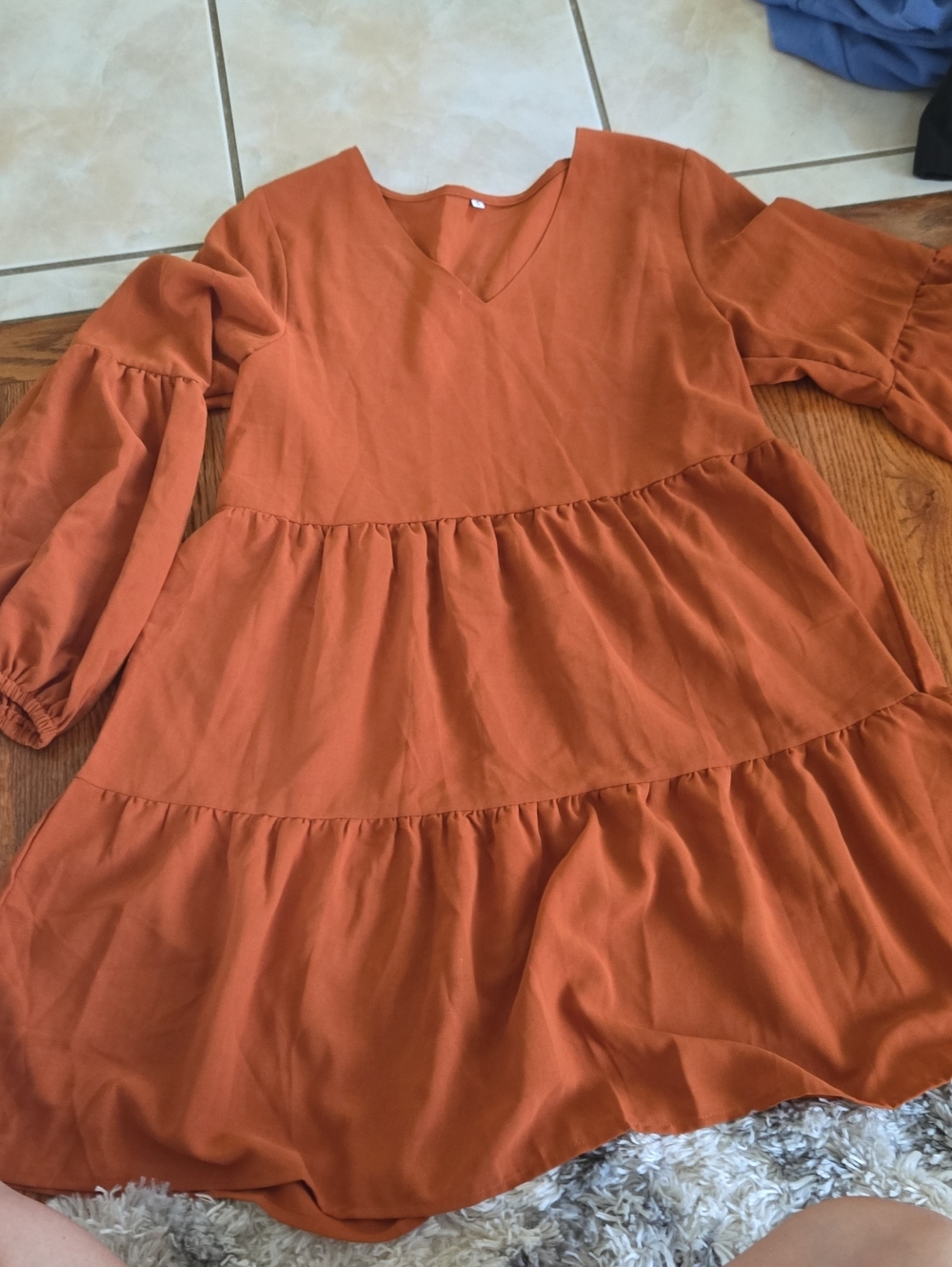 Girls' Tiered Long Sleeve Dress - Rust Orange